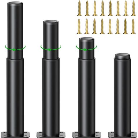 4 Pièces Pieds de Meubles Réglables, 18cm Pied Cuisine Réglables, Hauteur Réglable est de 0 à 150 mm, Ronds Métal Acier Inoxydable Canapé Jambe Table Pieds, Pieds d'armoire avec des Vis, noir (1/5)