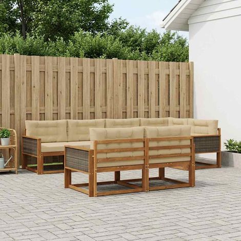 vidaXL Outdoor-Sofagarnitur mit Kissen 7 pcs Natur und Beige (1/5)
