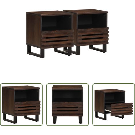vidaXL Meuble industriel -  Tables de chevet 2 pcs 40x34x46 cm bois de manguier massif (1/5)