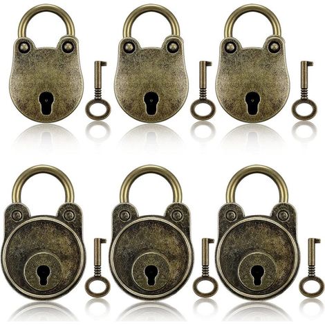 6-teiliges Set Mini-Schlösser im Vintage-Antik-Stil aus Bronze mit Schlüssel, kleine Schlösser mit Schlüsseln (1/5)