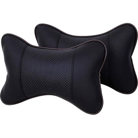 Nackenkissen fürs Auto – 2er-Set – Kunstleder und Schaumstoff – Ergonomische Nackenstütze – Universeller Autositz – Schwarz (1/5)