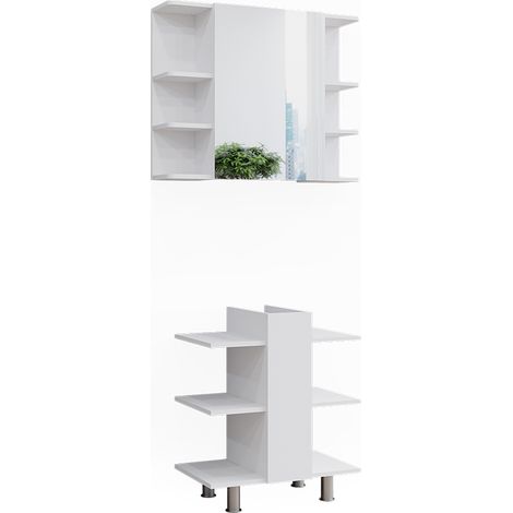 Badmöbel-Set Fynn, Weiß, 2 Teile, Waschbeckenunterschrank und Bad Spiegelschrank, Vicco