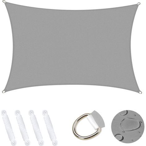Voile d'ombrage Rectangulaire 2x3m, Abri de Jardin 95% UV Block Sunscreen Auvent Toile Ombrage Étanche Durable pour Extérieur Patio Jardin Cour Arrière Camping Piscine - Gris (1/4)