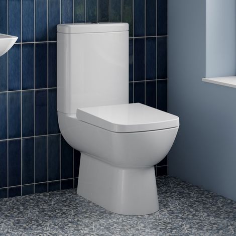 Compact Close Coupled Semi Flush to Wall Toilet, Cistern & Seat - TOILETSET12 (1/3)