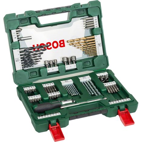 91 pièces Jeu de forets et d'embouts en titane V-Line (pour le bois, la pierre et le métal, y compris tournevis à cliquet et tige magnétique, accessoires outils de perçage) (1/5)