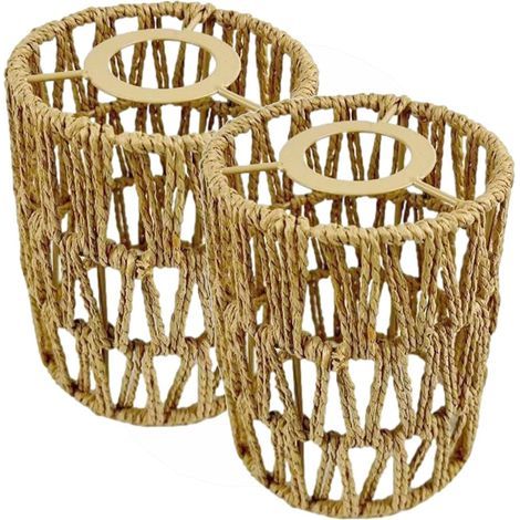 CCYKXA Set of 2 Rattan Ceiling Lampshades, Wicker Lampshades, Bohemian Style Woven Rattan Pendant Lampshade, Vintage Ceiling Pendant Lampshade, Hanging Lampshade, Lamp Decoration