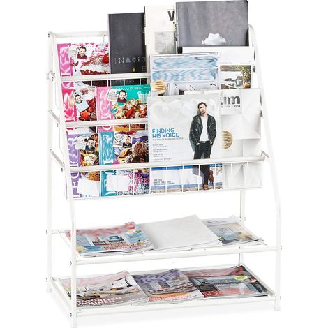 Porte-Magazines, 81 x 67 x 37 cm, Porte-revues en métal, à Poser au Sol, Salon, Chambre, Blanc (1/5)