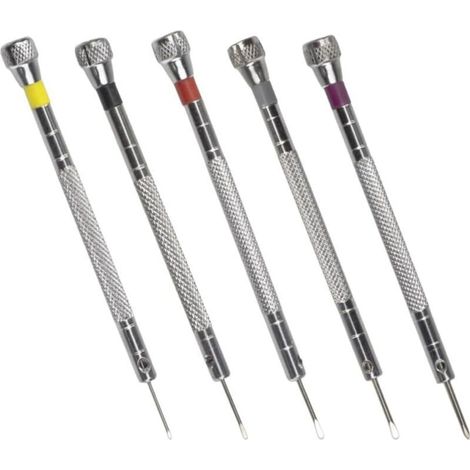 Kit Tournevis Precision - 5 Pieces Tete Plate 0,8 1,0 1,2 1,4 Mm Et Cruciforme 1,6 Mm - Pour Montres Lunettes Bijoux - 1 Unite (1/5)