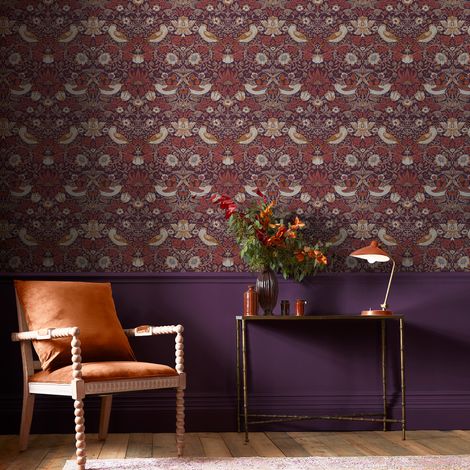 Papier peint intissé William Morris Strawberry Thief Plum 1005 x 52cm Violet (1/5)
