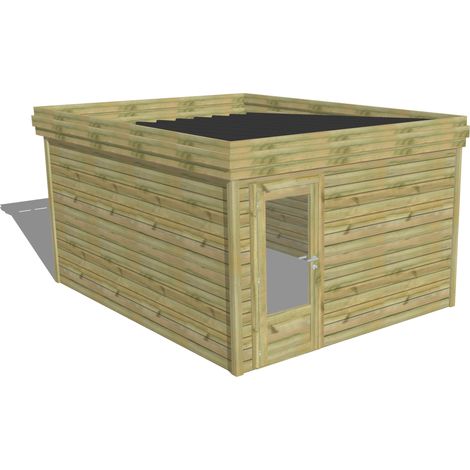 ABRI DE JARDIN bois Pin autoclave 27mm - 3,44x4,34m / 14,9m2 - Bac acier - Abri Français