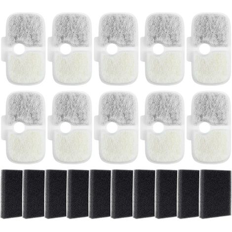 Filtres de fontaine à eau pour chat, 10 pcs, remplacement charbon actif et résine échangeuse d'ions, filtration triple couche pour eau purifiée