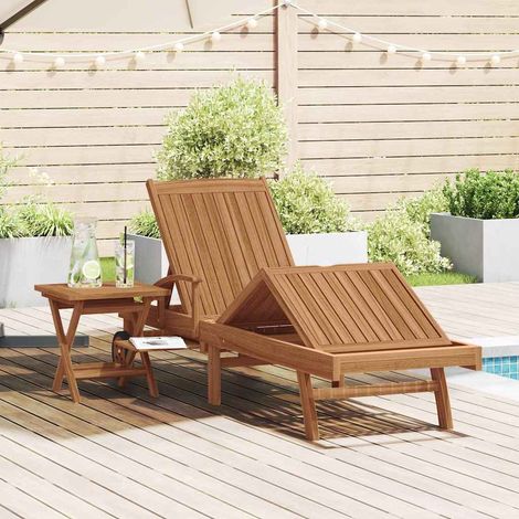 vidaXL  Sun lounger  Folding with Cushion 2 pcs Brown Solid Teak Wood