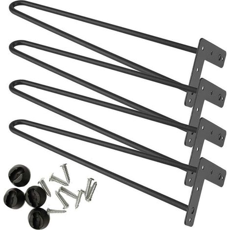 4X Hairpin Legs Pieds de table Pieds de bureau et de table de salle à manger pour table basse et table de chevet, diamètre 10 mm (noir, hauteur 41cm, 2 tiges), avec protections de sol et vis gratuites