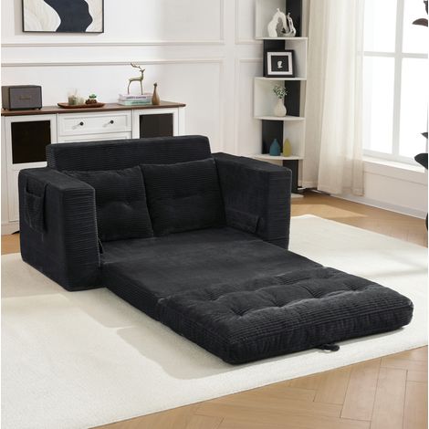 Sofá cama convertible de 2 plazas en tejido negro 140 x 85 x 67 cm OKMYHOME (1/5)