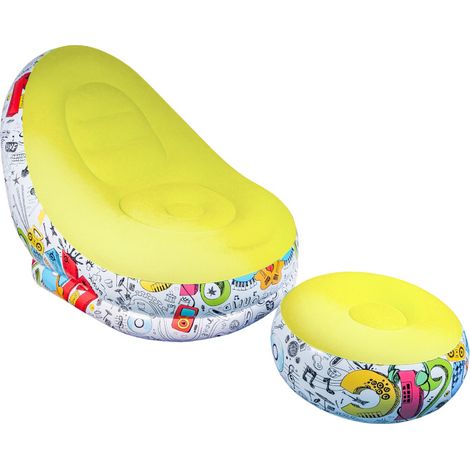Aga Aufblasbarer Sessel mit Fußstütze DS2507, Sessel mit Sitzpuff – Veloursoptik, PVC, bis 120 kg, leicht faltbar, für drinnen & draußen