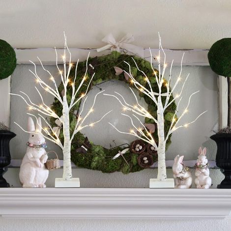 Pack Of 2 24 Led Light Birch Twig Tree  Pre Lit Tree Decoration With 24 Light