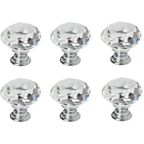 6 poignées en cristal,poignées de porte d'armoire à tiroir en cristal de diamant de 30 mm,poignées de porte en verre de cuisine,armoires de rangement et coiffeuses pour cuisines à domicile et bureaux (1/3)