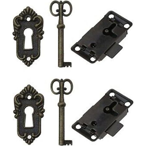 Set of 2 cabinet door locks with keys – Antique bronze decorative latch for wooden box, drawer, dresser, wardrobe – Zinc alloy security locking screws included (1/5)