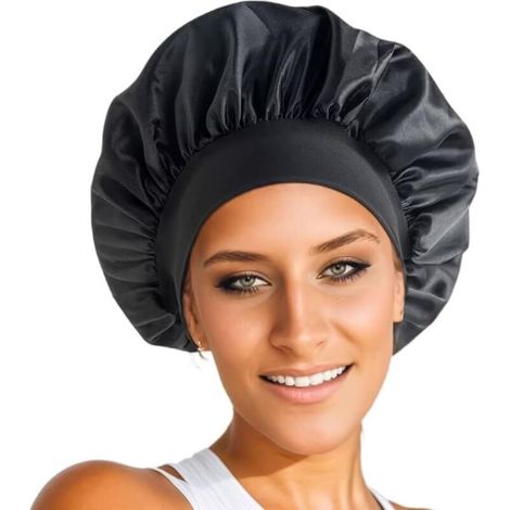 Générique Bonnet Satin, Protection des Cheveux Longs, bouclés ou crépus, pour Femme, Protection Cheveux Nuit, Bonnet Soie Cheveux (Noir)