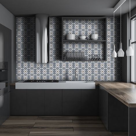 Sticker Mural Carrelage adhésif Cuisine Salle de Bain - 60 STICKERS CARREAUX DE CIMENT AZULEJOS LOÉLINA - 60stickers20x20cm (1/5)