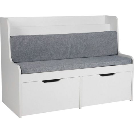 Relaxdays Panca per bambini con spazio riporre, HxLxP: 70 x 100 x 45 cm, 2 cassetti, bianco/grigio (1/5)