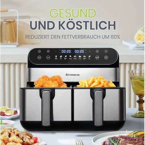 Doppelzonen-Heißluftfritteuse 10 L 40,5x30,7x38,5 cm aus ABS+PC schwarz – MEUBLIV (1/5)