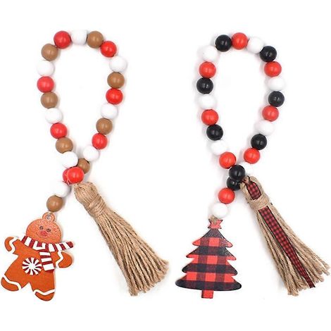 Couronne de Noël en perles de bois, chapelet de prière, style ferme, cordon de perles de bois (1/4)