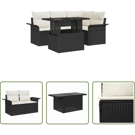 vidaXL Canapé en poly rattan - Ensemble de canapé de jardin avec coussin 5 pcs Noir Poly rotin (1/5)