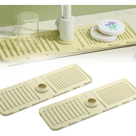2PCS Tapis de robinet, silicone alimentaire, absorption rapide, antidérapant, pour cuisine et salle de bain (1/5)