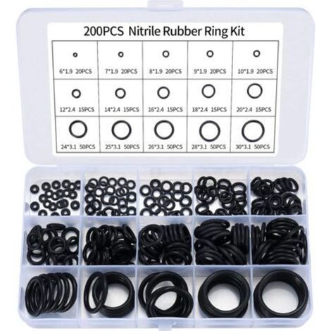 Assortiment de 200 joints toriques en caoutchouc nitrile pour robinet de cuisine, plomberie, joints toriques en caoutchouc