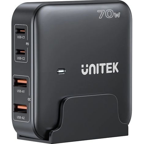 Chargeur réseau GaN - Unitek P1228ABK01-EU 70 W 2 ports USB-C 2 ports USB-A (1/5)