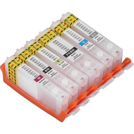 Packung mit 6 wiederverwendbaren PGBK BK CMY GY Tintenpatronen für 550-551 Testpapier, für reibungsloses Drucken. (1/5)