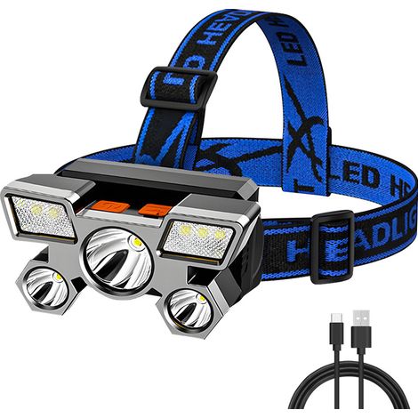 Wiederaufladbare LED-Stirnlampe, 5 Modi, superhell, freihändige Taschenlampe für Camping, Angeln, Radfahren und Wandern (1/5)