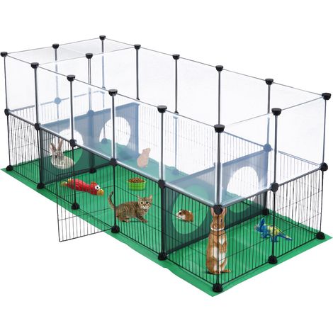 Parc pour lapin, cochon d'Inde, cage à une porte pour petits animaux, lapin, chiot, chaton, hérisson, clôture d'exercice avec tapis, 153 x 64 x 64 cm (36 panneaux) (1/5)