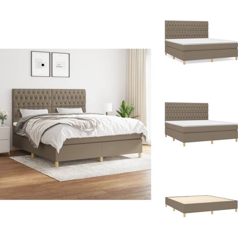 Sommier à lattes de lit avec matelas Taupe 180x200 cm Tissu - Lit Double - Lit Tapissier - Matelas À Ressorts Ensachés - Literie - Chambre À Coucher (1/5)