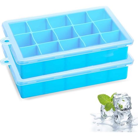Lot de 2 bacs à glaçons, moules carrés en silicone avec couvercle, 48 cubes de 2,5cm, pour congélateur et boissons (1/5)
