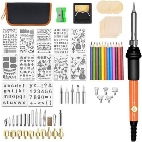 Kit de Combustion Du Bois 60W Outil de Stylo à Bois Professionnel BrûLeur à Bois pour Gaufrage Sculpture Pyrogravure Soudure Prise UE (1/3)