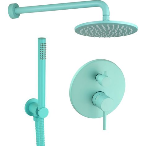Duschset mit mechanischem 2-Wege-Mischer, rundes Modell in der Farbe Aquablau Pollini Jessy Color G477355255A6  Wasserblau