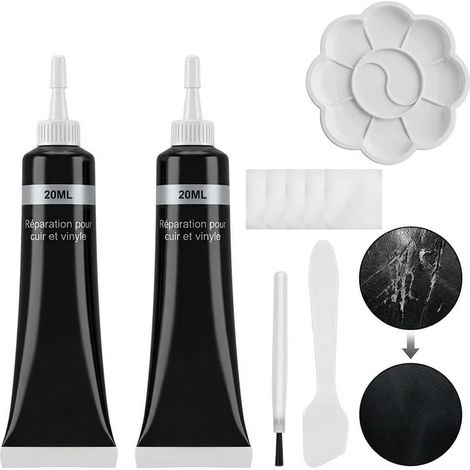 2 Pièces Kit de Réparation Cuir Noir, Pâte Réparatrice pour Cuir Liquide, Rénovateur pour Siège Auto, Canapé, Veste, Chaussures et Sacs, Restaure Les Rayures et Fissures (1/5)