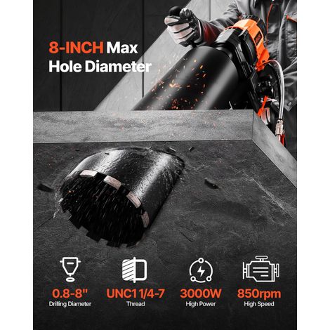 Carotteuse à Diamant Diamètre de Perçage 20-200 mm, Perceuse à Béton sur Pied 3000 W 850 tr/min, Perçage Sèche et Humide, avec 8 Fo… (1/5)