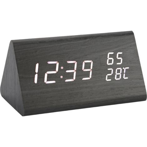 Horloge Triangulaire Bois Affichage Numérique Température Humidité Réveil Commande Vocale 1 Pièce (1/5)