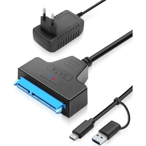 Cable SATA to USB 3.0, Adaptateur USB SA TA pour 2,5"/3,5" HDD/SSD, avec 12V 2A Alimentation Câbles USB C Adaptateur pour Mac Os/Linux/Windows (SATA Adaptateur) (1/5)