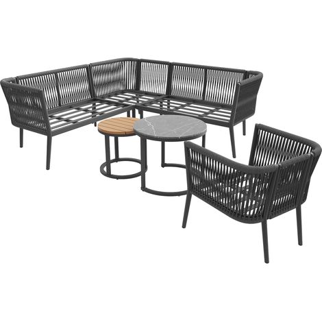 Conjunto de sofá de jardín modular de 6 piezas para 5-6 personas, gris, con mesas (1/5)