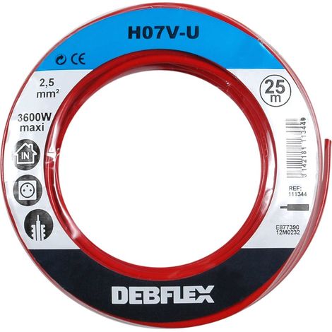 Bobinot de câble Bobine de fils électrique Câble électrique Couronne de câble Bobinot Câble rigide 25 mètres HO7VU 2,5mm ² Rouge (1/4)