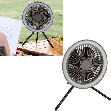 Support de ventilateur suspendu pour tente d'extérieur, ventilateur à 3 vitesses, télécommande, rechargeable par USB, gris. (1/5)