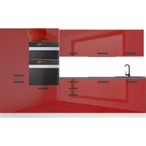Belini Cuisine Equipee Complete Grace Muebles de Cuisine Complets - 300 cm. Cuisine Complete sans Plan de Travail, Rouge très Brillant (1/3)