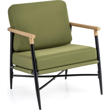 COSTWAY Sedia Moderna da Salotto, Poltrona con Cuscini Rimovibili, Struttura in Metallo Robusta e Piedini Regolabili, Poltrona Lettura per Soggiorno, Camera da Letto, Ufficio, Portata 150 kg (Verde) (1/5)