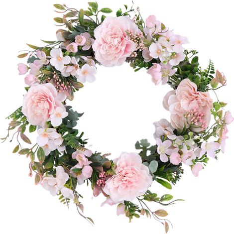 Couronne Artificielle de Pivoines [Couronne de Fleurs Décorative Simulation] [Silk Cloth, Rattan Circle] [41cm Diamètre, 23cm Diamètre Intérieur] [Pink] [1 Pièce] pour Porte Mur Fenêtre Cheminée Décor (1/5)
