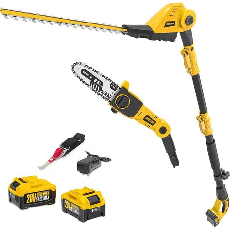 Taille-haie télescopique sans Fil 2-en-1 et élagueuse sur Perche, avec 2 Batteries de 4,0 Ah et Chargeur, scie télescopique de 2,4 m pour la Taille des Haies et des arbustes (1/5)