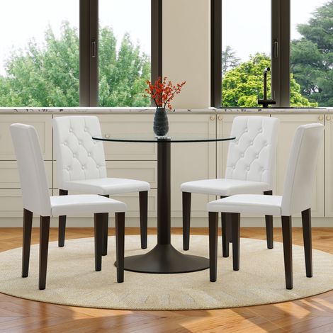 Set tavolo sedie vetro 85 cm con 4 sedie PU OKMYHOME (1/5)